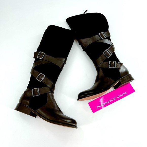 G.I.L.I Leather Tall Shaft Boots - Rivine , Black, Size 7 Black Leather/Suede - Picture 3 of 16